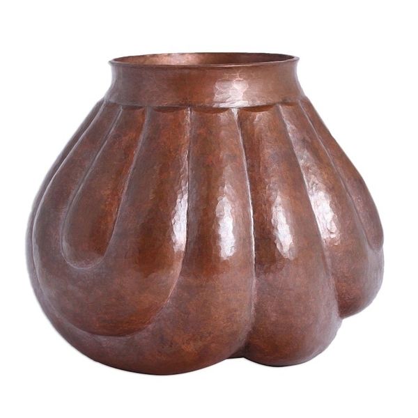 Alternate image for Textured Copper Vase Handcrafted in Mexico Fluid Textures