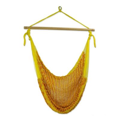 Alternate image for Yellow Orange Hand Woven Cotton Hammock Swing Chair Maya Sunflower