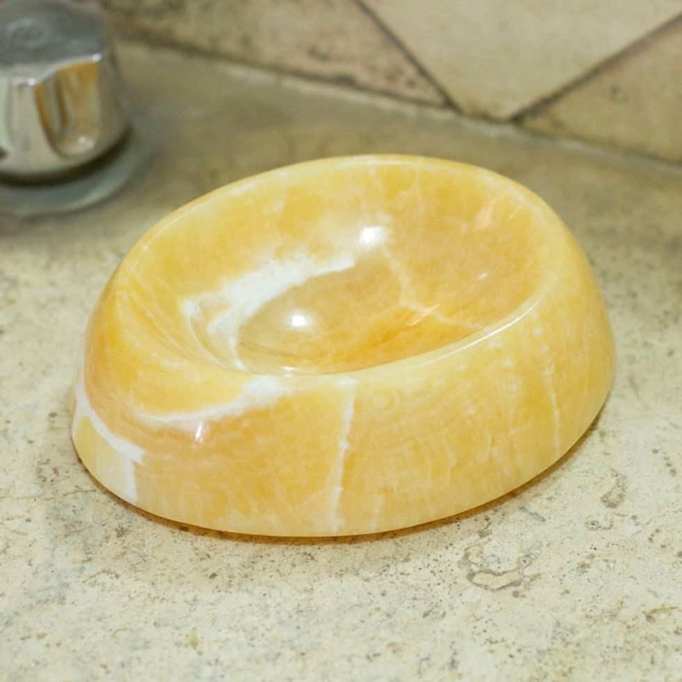 Peach Onyx Soap Dish Hand Crafted in Mexico 'Onyx Bubble'