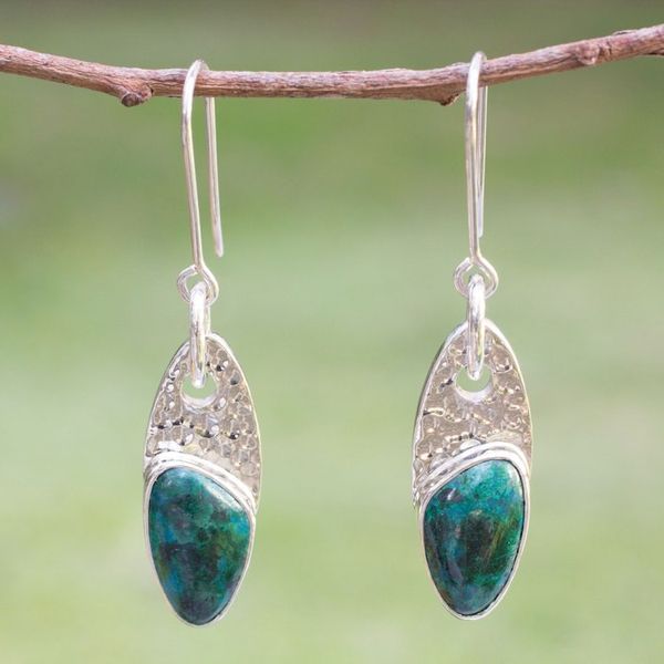 Alternate image for Mexico Silver 950 Chrysocolla Dangle Earrings Peaceful Wisdoms