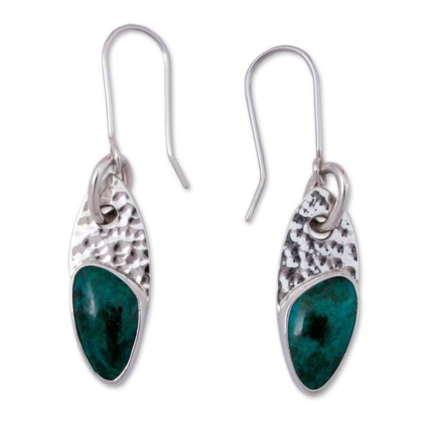 Alternate image for Mexico Silver 950 Chrysocolla Dangle Earrings Peaceful Wisdoms
