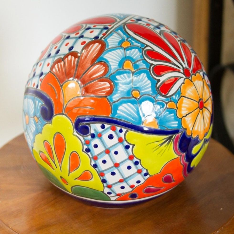 Floral Talavera-Style Ceramic Decorative Accent from Mexico 'Summer Designs'