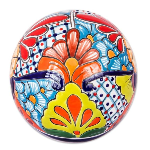 Alternate image for Floral Talavera-Style Ceramic Decorative Accent from Mexico Summer Designs