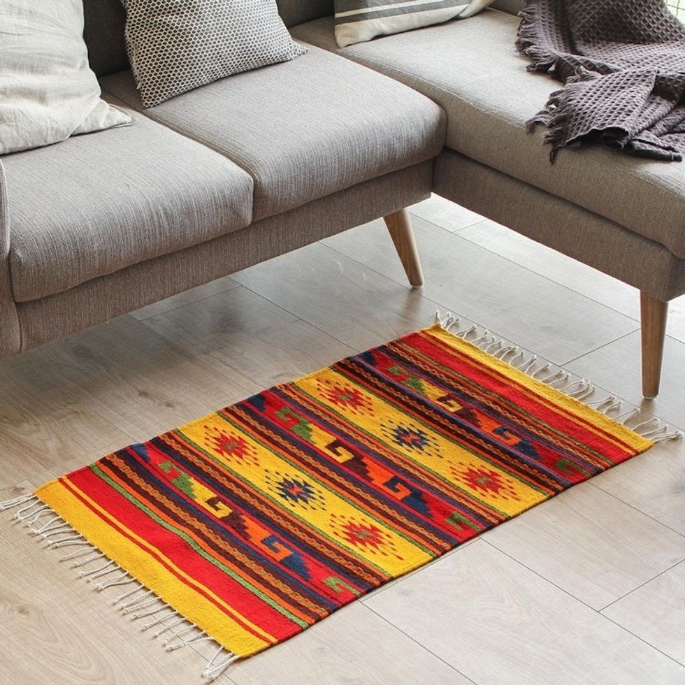 Zapotec Wool Rug 2 X 3 Hand Loomed in Mexico 'Morning Stars'