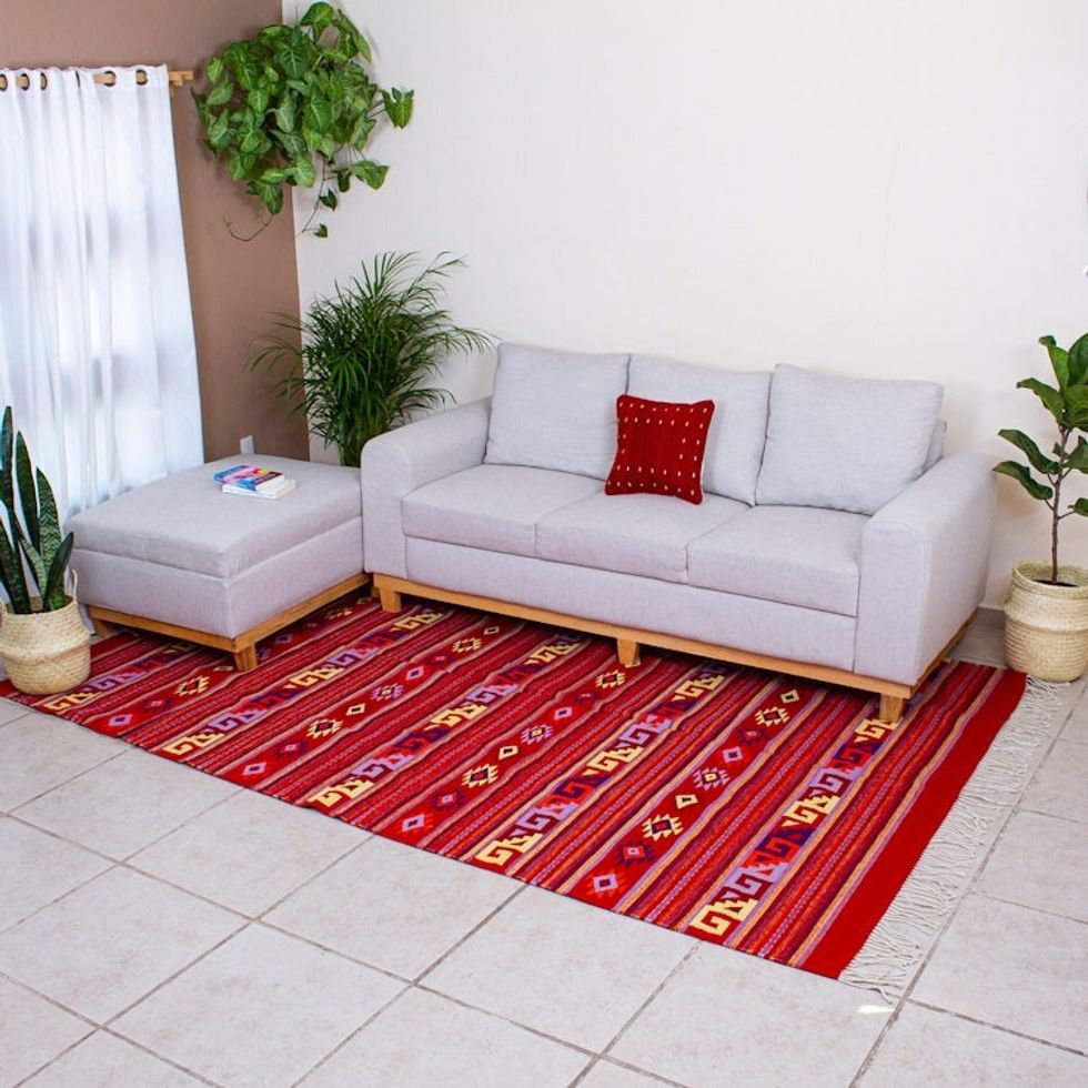 Zapotec wool rug 6.5x10 'Scarlet Paths'