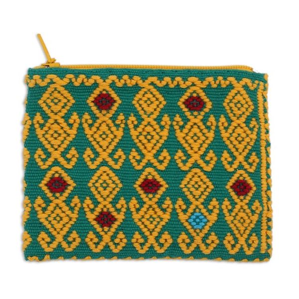 Alternate image for Geometric Cotton Coin Purse in Saffron and Emerald Beauty of the Season