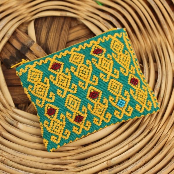 Alternate image for Geometric Cotton Coin Purse in Saffron and Emerald Beauty of the Season