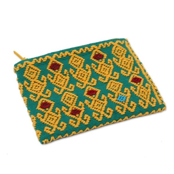 Alternate image for Geometric Cotton Coin Purse in Saffron and Emerald Beauty of the Season