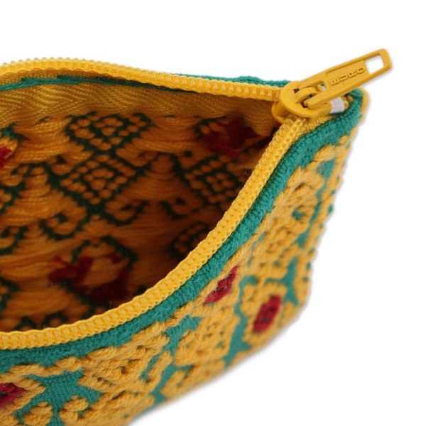 Alternate image for Geometric Cotton Coin Purse in Saffron and Emerald Beauty of the Season