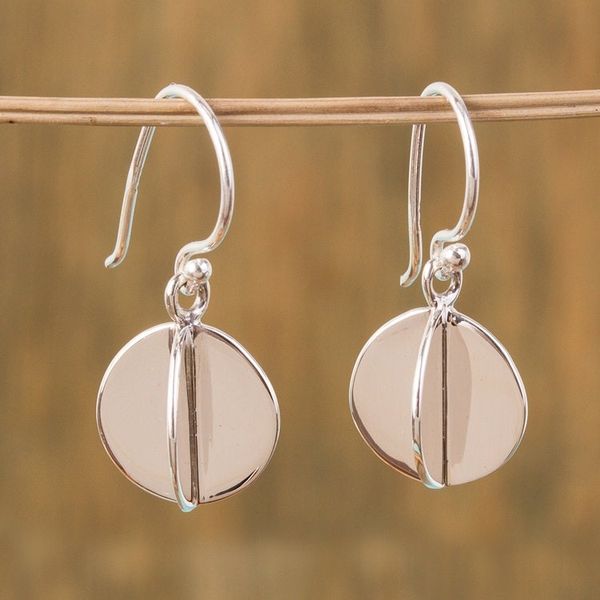Alternate image for Modern Circular Silver Dangle Earrings from Mexico Intersected Discs