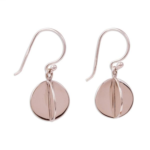 Alternate image for Modern Circular Silver Dangle Earrings from Mexico Intersected Discs