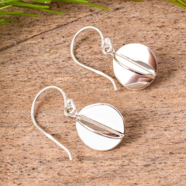 Alternate image for Modern Circular Silver Dangle Earrings from Mexico Intersected Discs