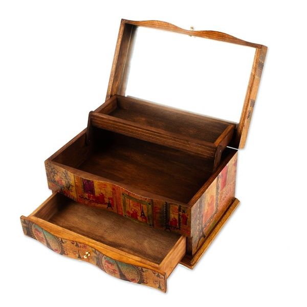 Alternate image for Handcrafted Decoupage Jewellery Box with Mirror and Drawer France in Mexico