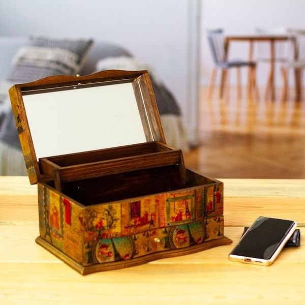 Alternate image for Handcrafted Decoupage Jewellery Box with Mirror and Drawer France in Mexico