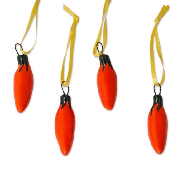 Alternate image for Orange Ceramic Serrano Pepper Ornaments Set of 4 Serrano Peppers in Orange