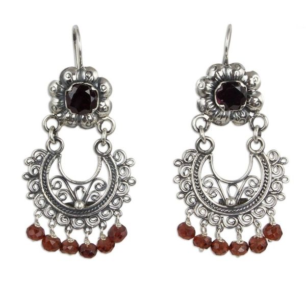 Alternate image for Sterling Silver Mazahua Style Garnet Chandelier Earrings Mazahua Lady