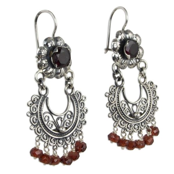 Alternate image for Sterling Silver Mazahua Style Garnet Chandelier Earrings Mazahua Lady