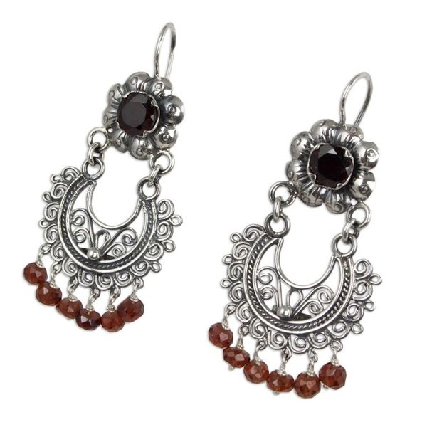 Alternate image for Sterling Silver Mazahua Style Garnet Chandelier Earrings Mazahua Lady