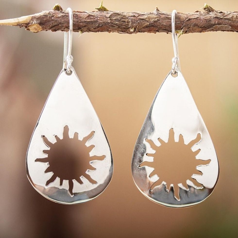 Unique Sunshine Sterling Silver Dangle Earrings 'Sun Drops'