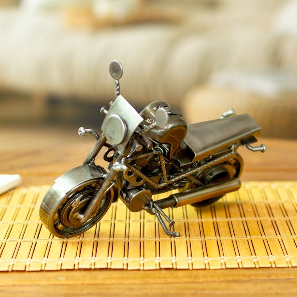 Motorcycle Metal Recycled Sculpture from Mexico 'Rustic Monster Motorbike'