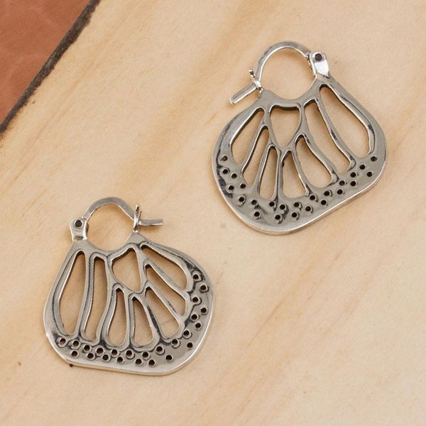 Alternate image for Monarch Wing Taxco Sterling Silver Hoop Earrings from Mexico Monarch Magic