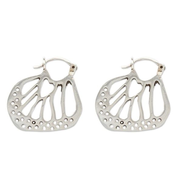 Alternate image for Monarch Wing Taxco Sterling Silver Hoop Earrings from Mexico Monarch Magic