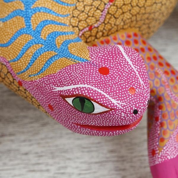 Alternate image for Pink and Yellow Wood Iguana Alebrije Sculpture from Mexico Pink Iguana