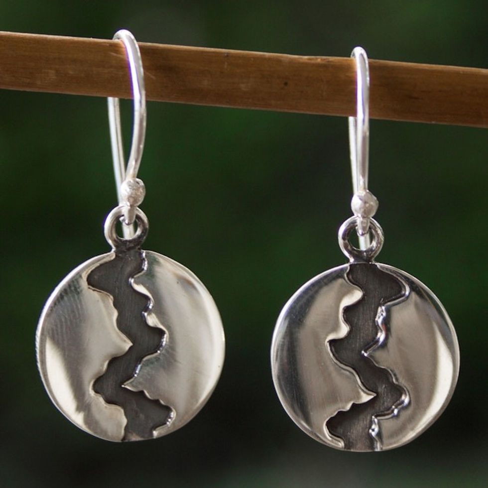 Handmade Taxco Silver 950 Petite Dangle Earrings 'Dark River'