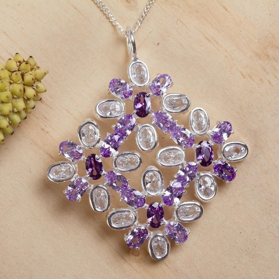 Sterling Silver and CZ Necklace from Mexico 'Brilliant Square'