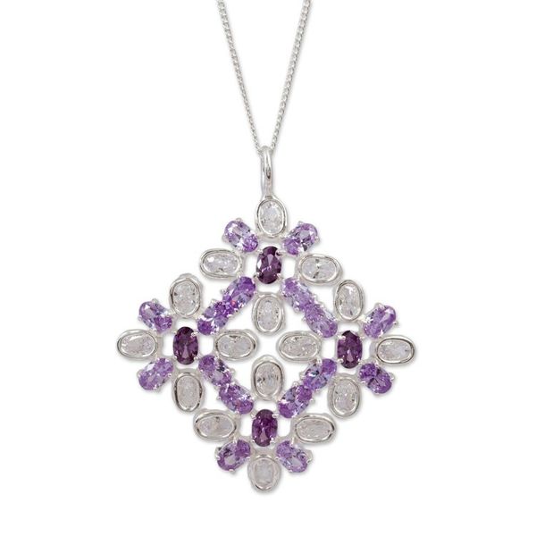 Alternate image for Sterling Silver and CZ Necklace from Mexico Brilliant Square