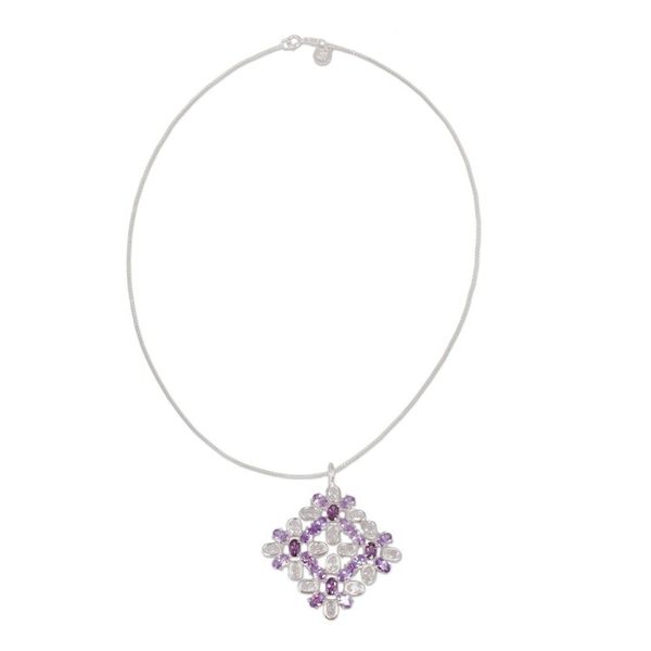 Alternate image for Sterling Silver and CZ Necklace from Mexico Brilliant Square
