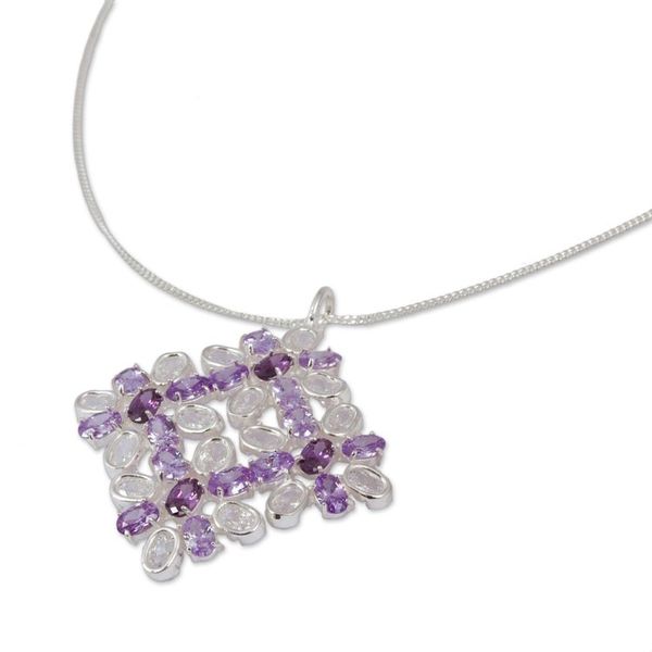 Alternate image for Sterling Silver and CZ Necklace from Mexico Brilliant Square