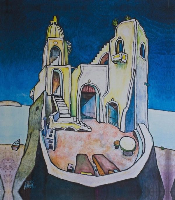 Alternate image for Surreal Castle Tower Gicle Print on Canvas Mexico Dream House I