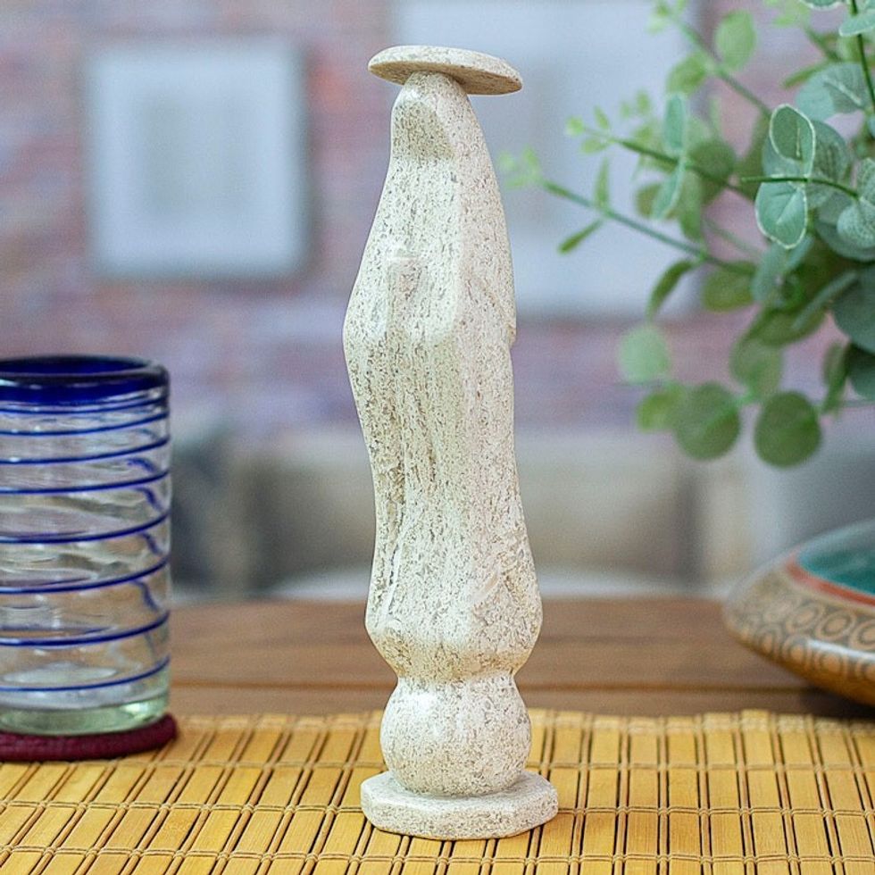 Marble Madonna Statuette in White from Mexico 'Holy Madonna in White'