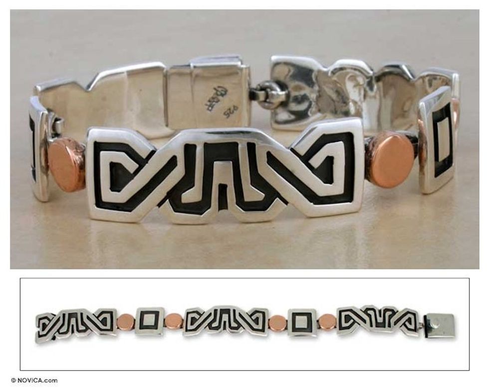 Sterling silver link bracelet 'Solar Frieze'