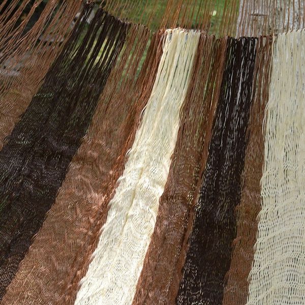 Alternate image for Handwoven Mayan Striped Double Hammock in Brown from Mexico Near the Sea
