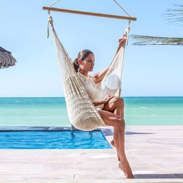 Alternate image for Unique Mexican Ivory Cotton Swing Hammock Deserted Beach