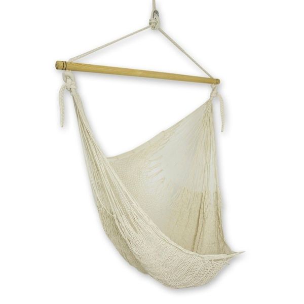 Alternate image for Unique Mexican Ivory Cotton Swing Hammock Deserted Beach