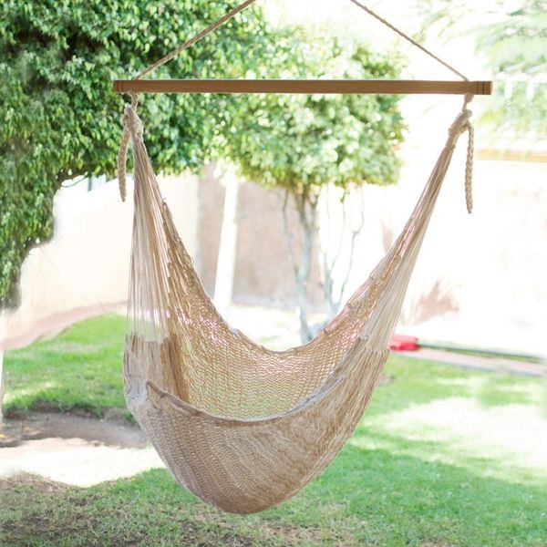 Alternate image for Unique Mexican Ivory Cotton Swing Hammock Deserted Beach