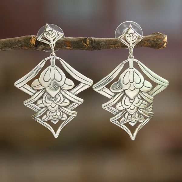 Alternate image for Elegant Sterling Silver Flower Earrings Floral Lanterns