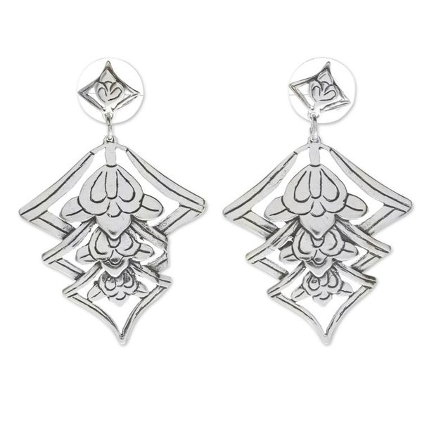 Alternate image for Elegant Sterling Silver Flower Earrings Floral Lanterns