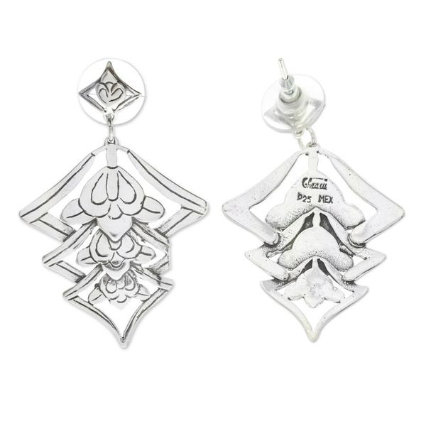 Alternate image for Elegant Sterling Silver Flower Earrings Floral Lanterns