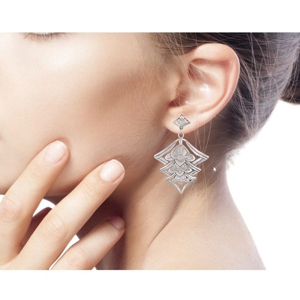 Alternate image for Elegant Sterling Silver Flower Earrings Floral Lanterns