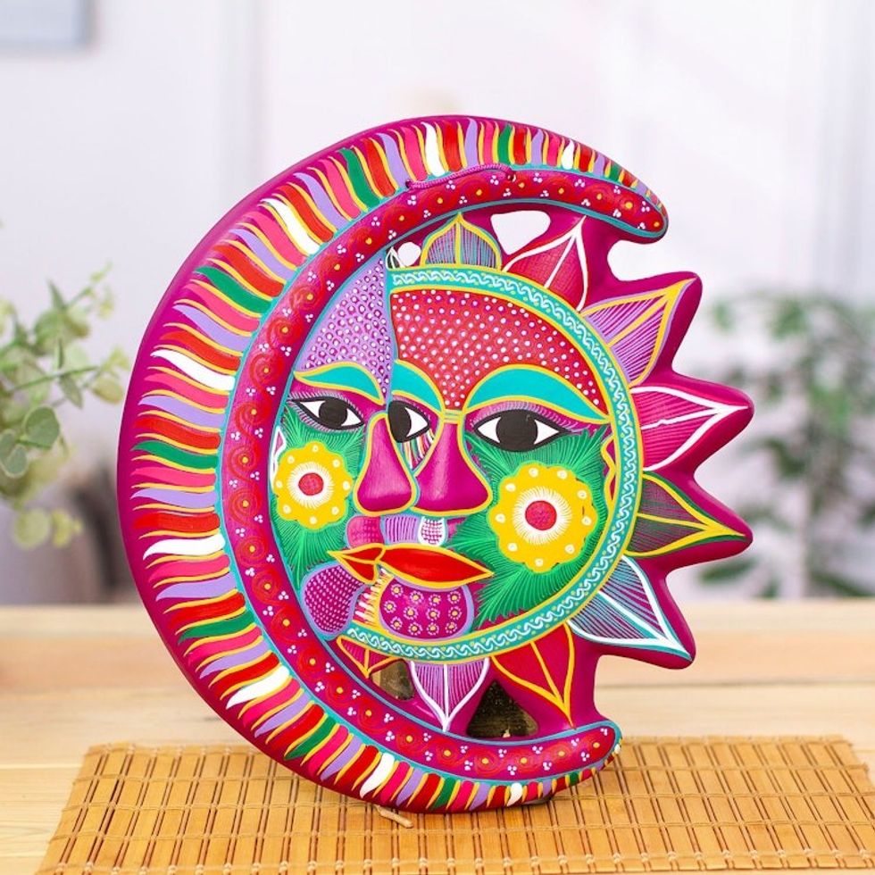 Fair Trade Sun and Moon Ceramic Wall Art 'Magical Eclipse'