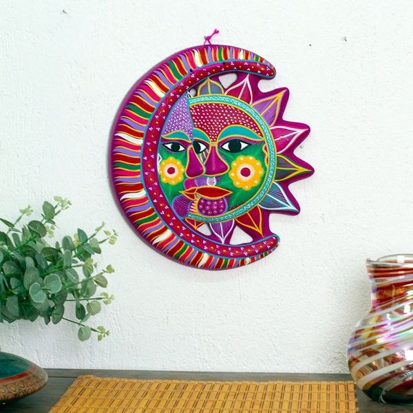 Alternate image for Fair Trade Sun and Moon Ceramic Wall Art Magical Eclipse