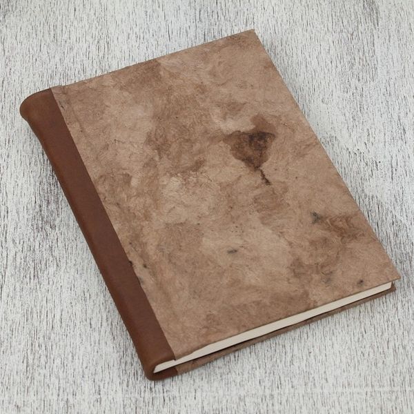 Alternate image for Leather Accent Recycled Paper Journal in Brown from Mexico Cherished Memories