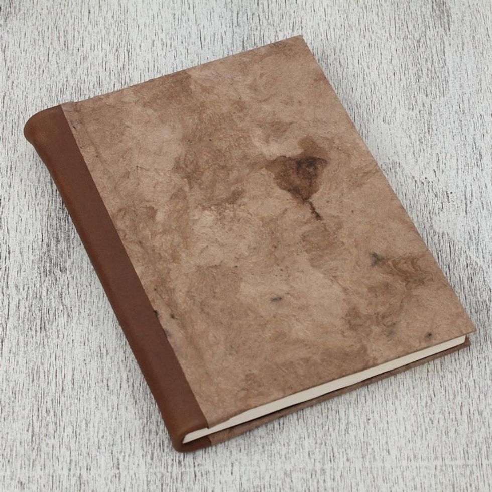 Leather Accent Recycled Paper Journal in Brown from Mexico 'Cherished Memories'