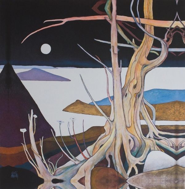 Alternate image for Surreal Moonlight Landscape Gicle Print on Canvas Mexico Tree in the Moonlight