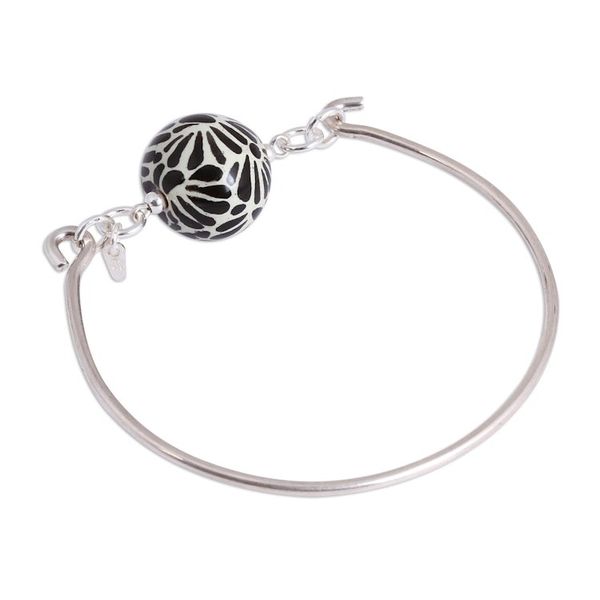 Alternate image for Black Talavera Ceramic and Sterling Silver Pendant Bracelet Petal Orb