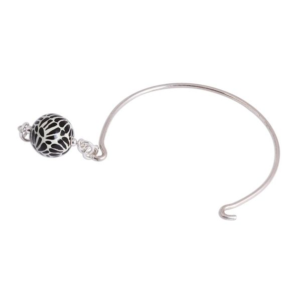 Alternate image for Black Talavera Ceramic and Sterling Silver Pendant Bracelet Petal Orb